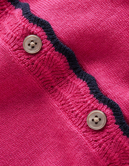 Merino Scallop Cardigan-Cherry Jam Pink