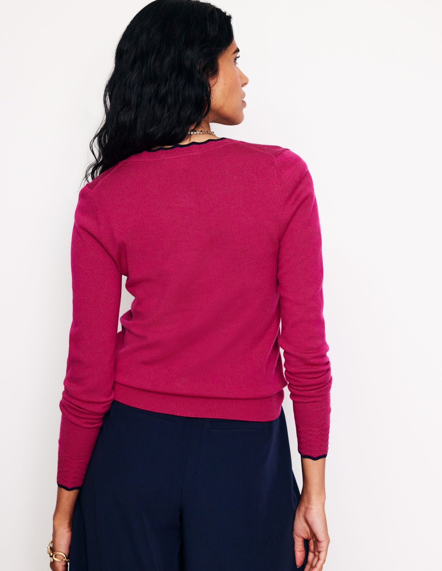 Merino Scallop Cardigan-Cherry Jam Pink