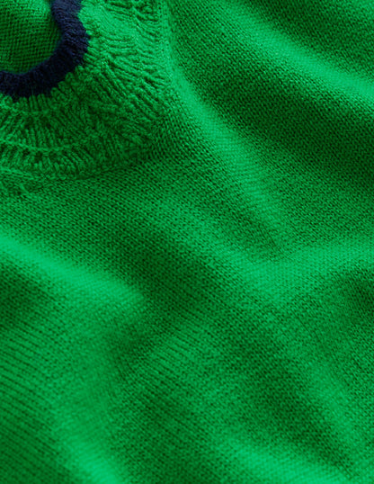 Merino Scallop V-Neck Jumper-Rich Emerald Green