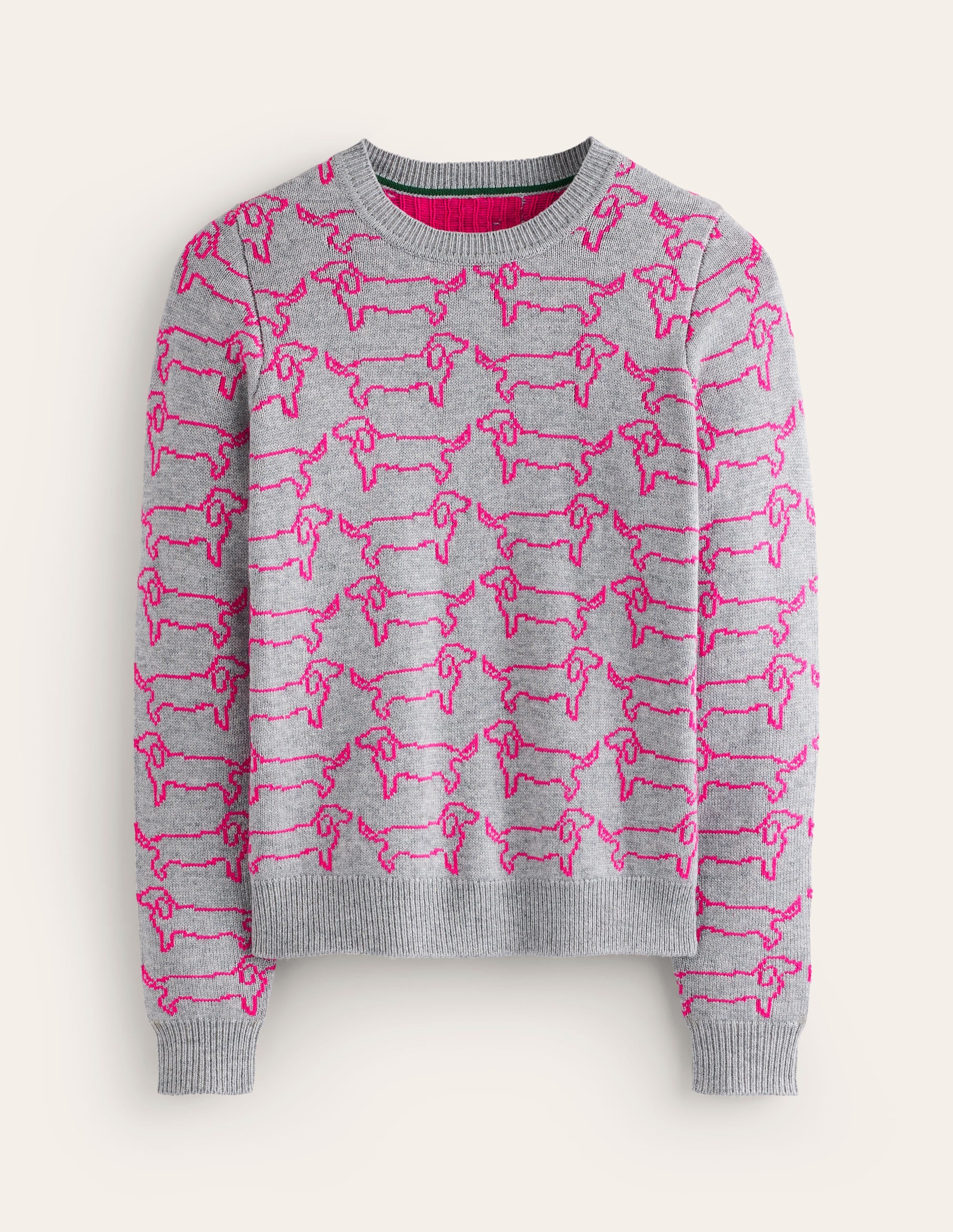 Heather Jacquard Jumper-Grey Marl, Pink Sausage Dog - Image 6