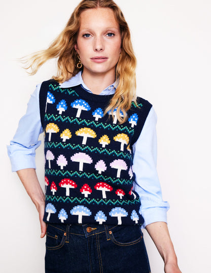 Edie Fair Isle Tank-Navy Mushroom