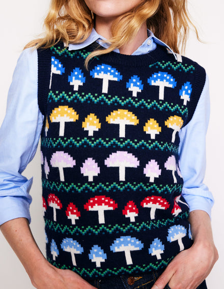 Edie Fair Isle Tank-Navy Mushroom