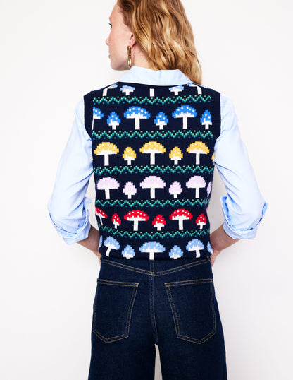 Edie Fair Isle Tank-Navy Mushroom