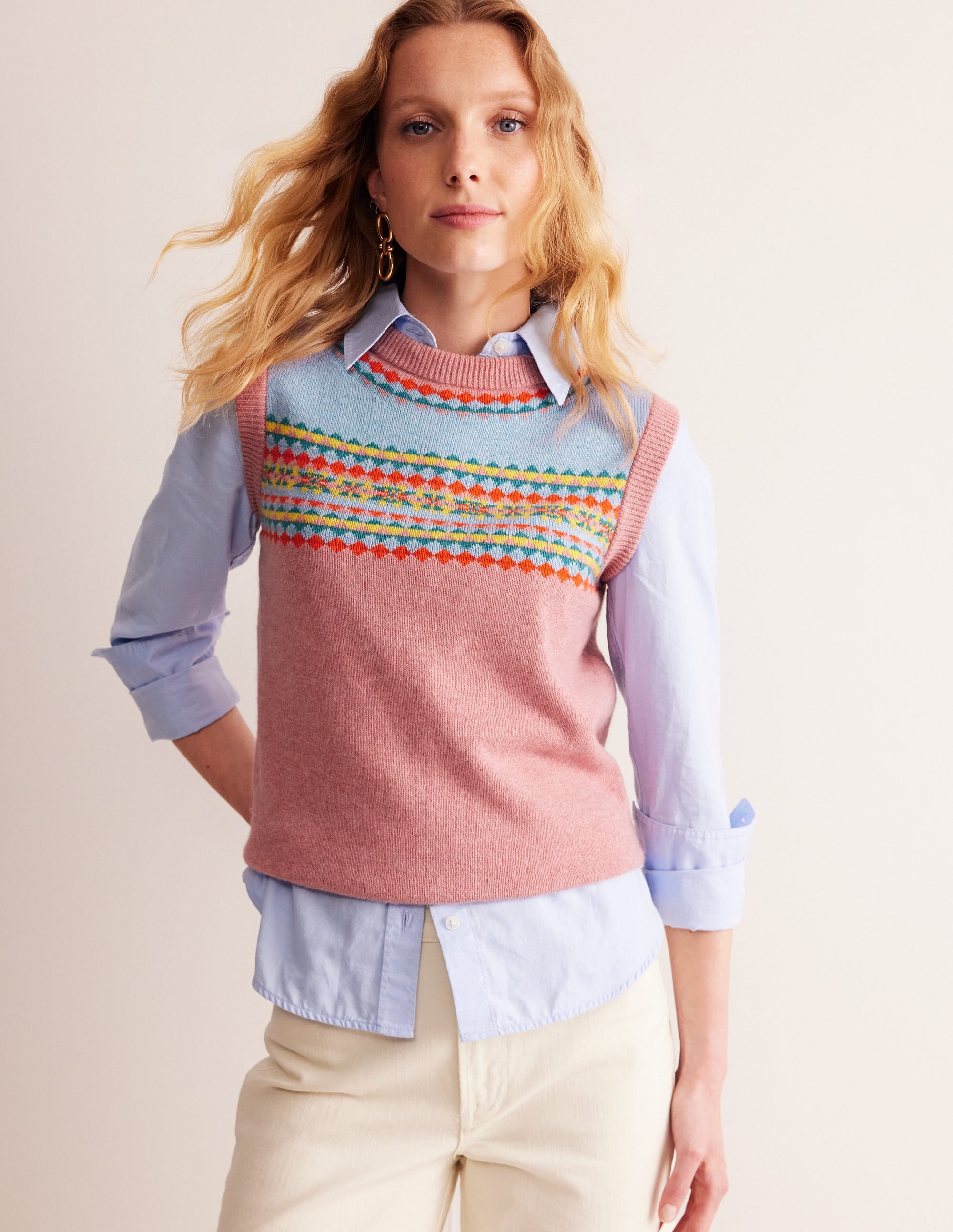 Edie Fair Isle Tank-Pink Fair Isle - Image 1