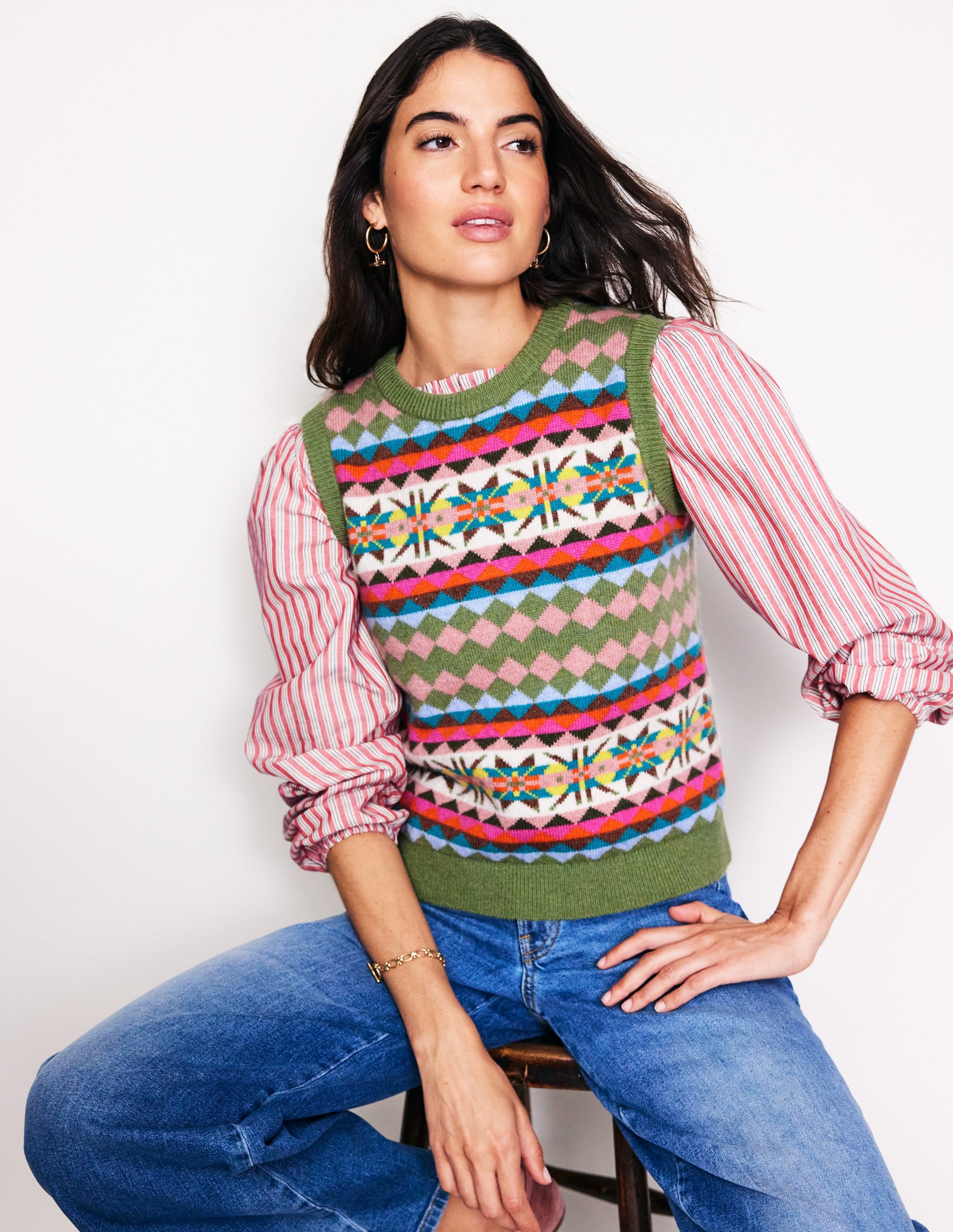 Edie Fair Isle Tank-Green Heritage Fair Isle - Image 1