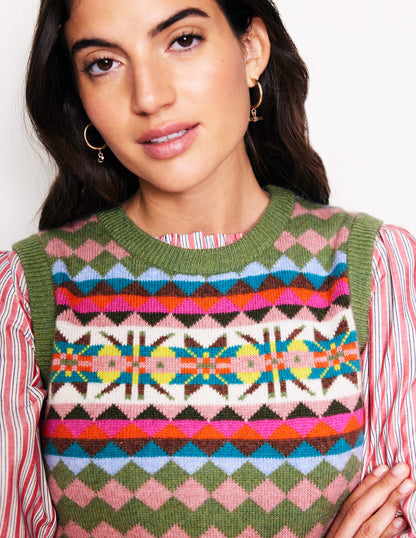 Edie Fair Isle Tank-Green Heritage Fair Isle-2