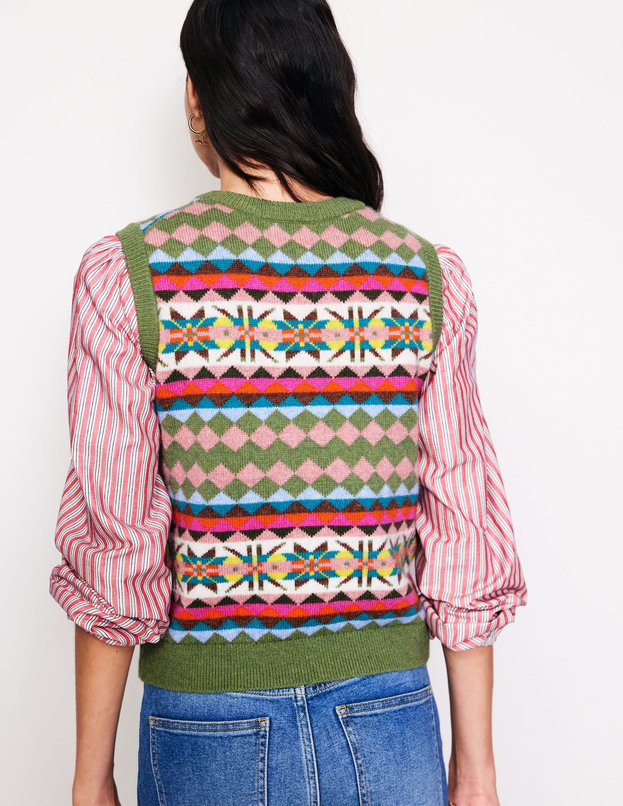 Edie Fair Isle Tank-Green Heritage Fair Isle - Image 3