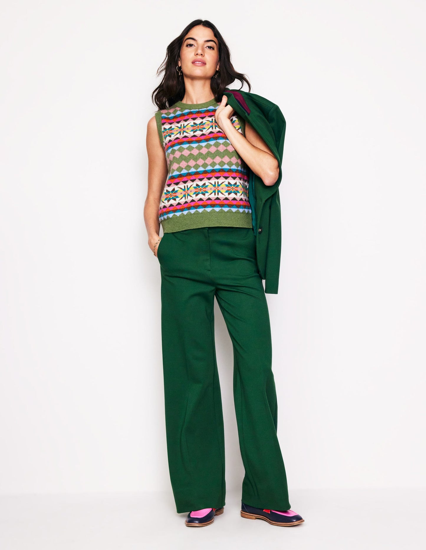 Edie Fair Isle Tank-Green Heritage Fair Isle