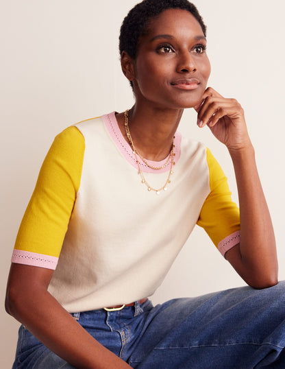 Catriona Cotton Crew T-Shirt-Warm Ivory/ Mimosa Yellow-1