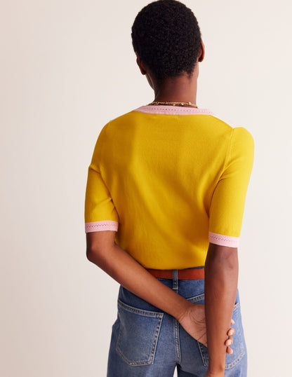 Catriona Cotton Crew T-Shirt-Warm Ivory/ Mimosa Yellow-3