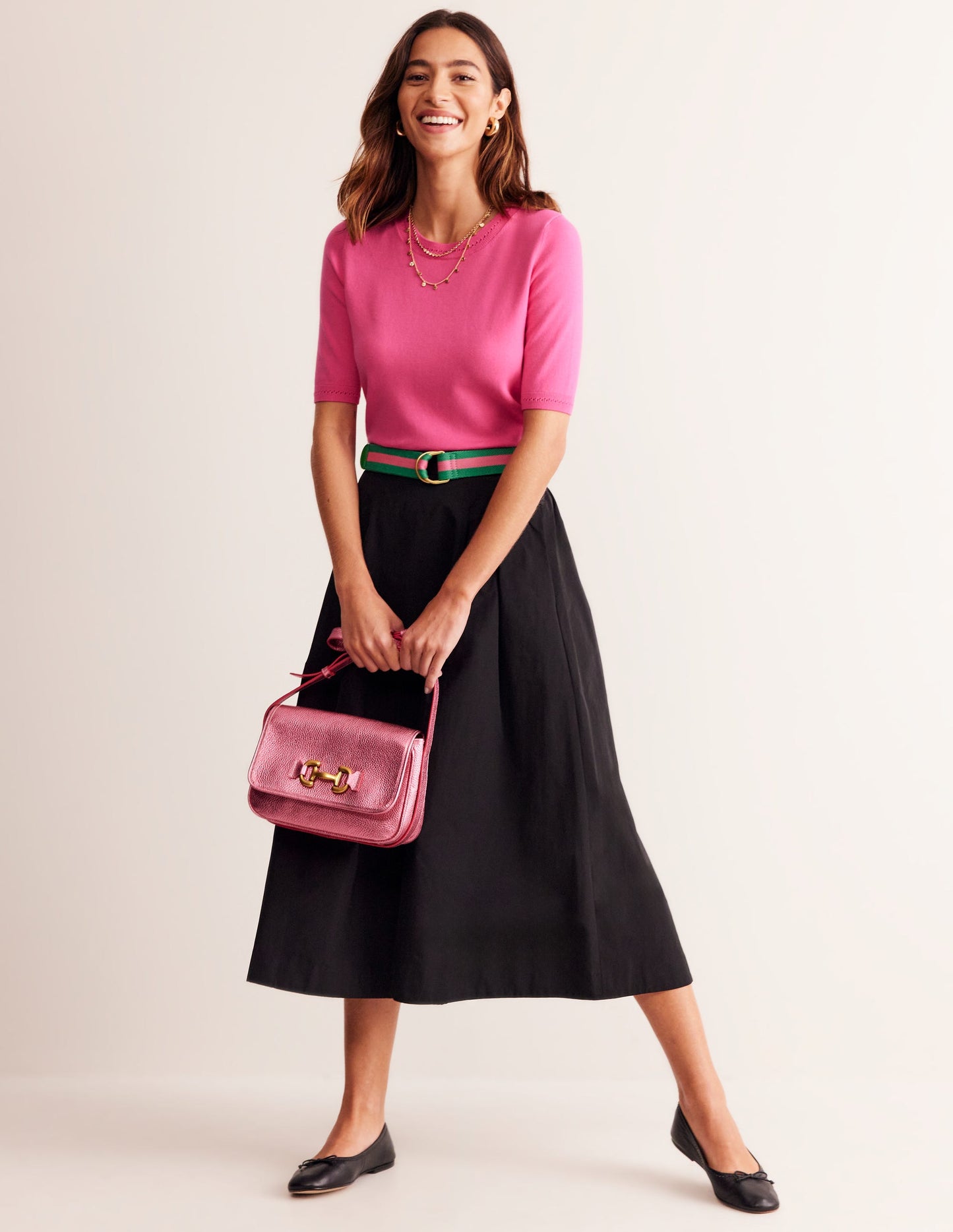 Catriona Cotton Crew T-Shirt-Carmine Rose Pink