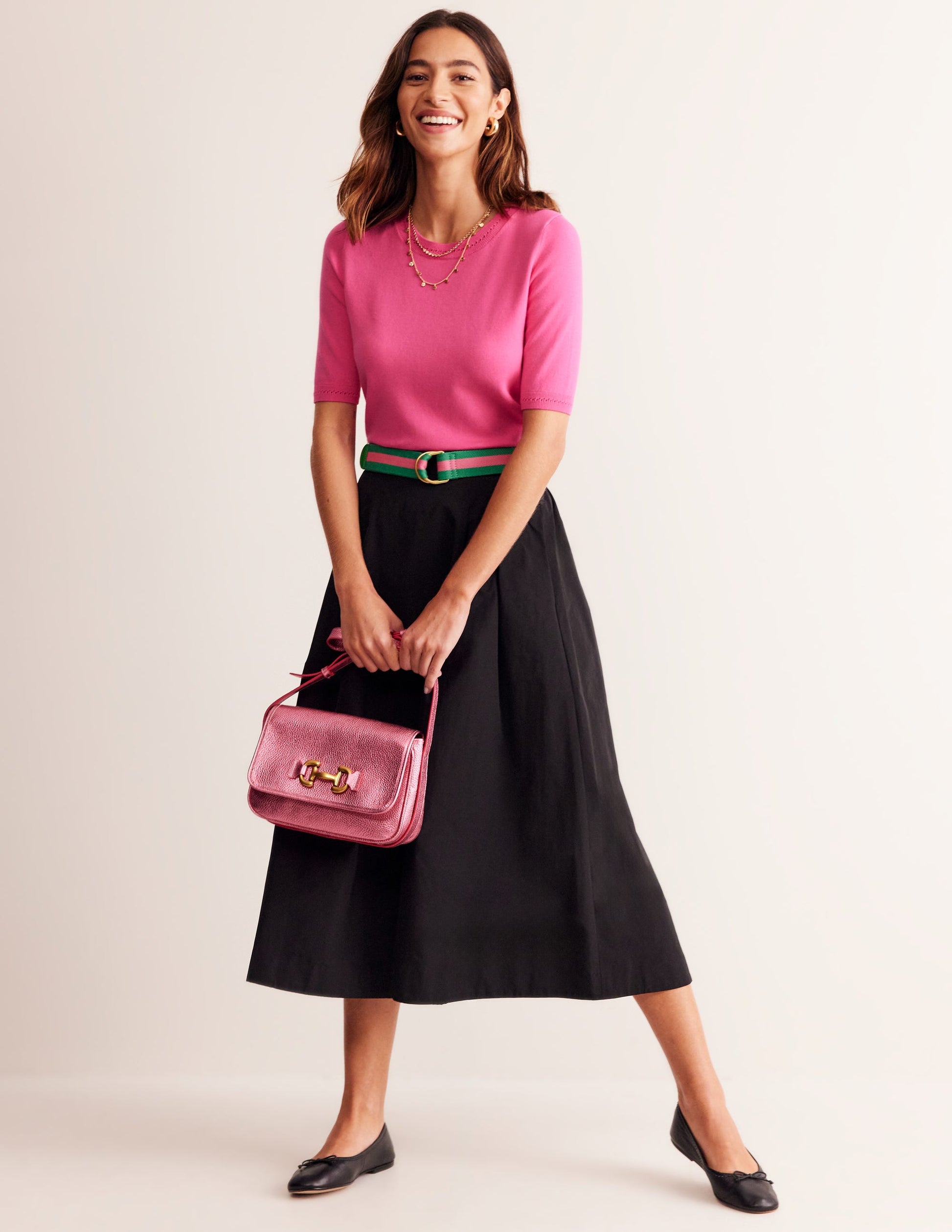 Catriona Cotton Crew T-Shirt-Carmine Rose Pink-1