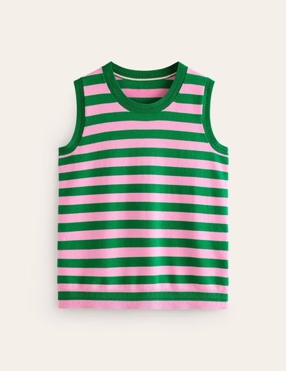 Catriona Crew Neck Cotton Tank-Old Rose, Rich Emerald Green