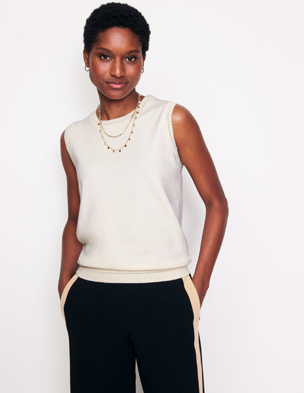 Catriona Crew Neck Cotton Tank-Warm Ivory