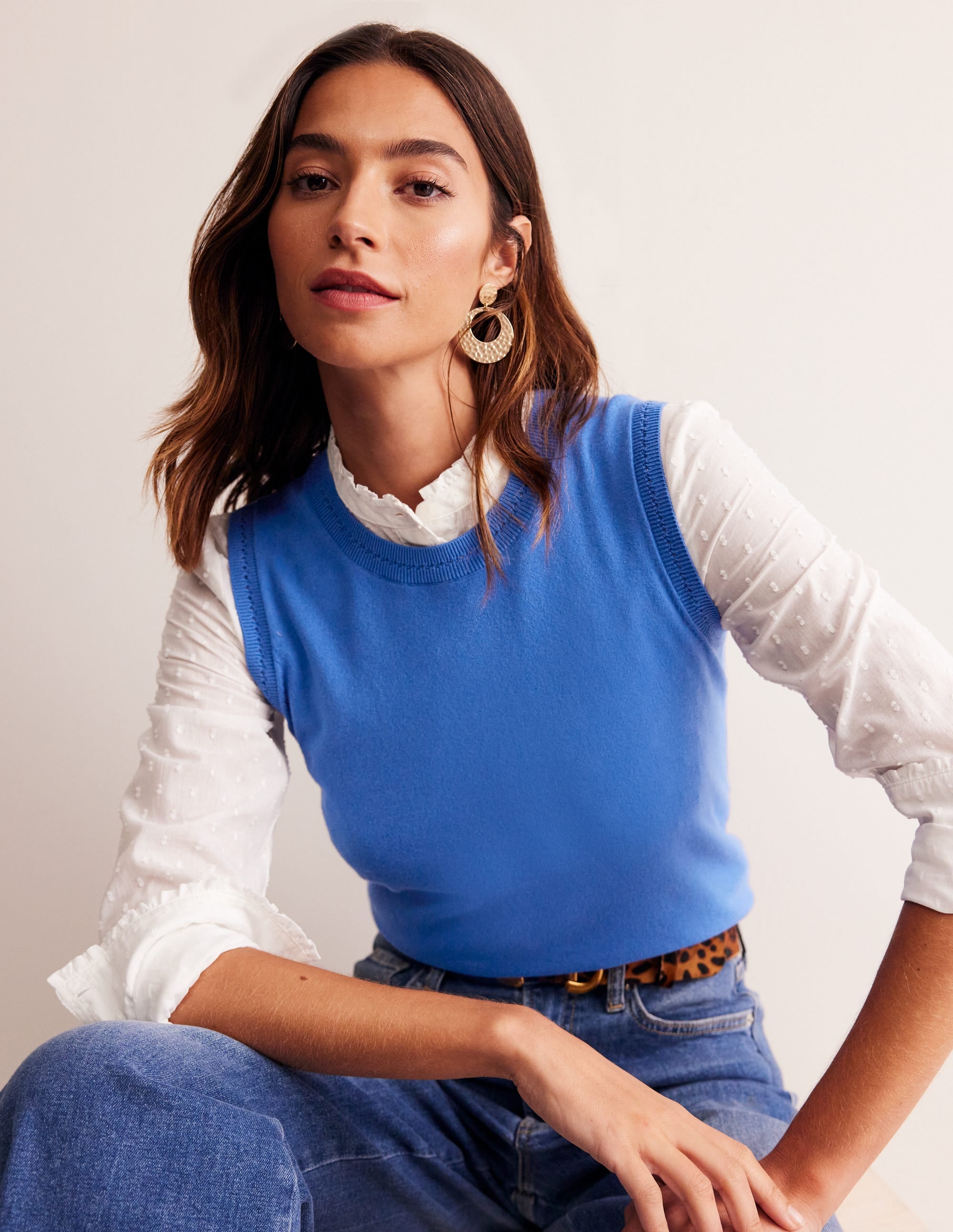Catriona Crew Neck Cotton Tank-Blue Jay - Image 1
