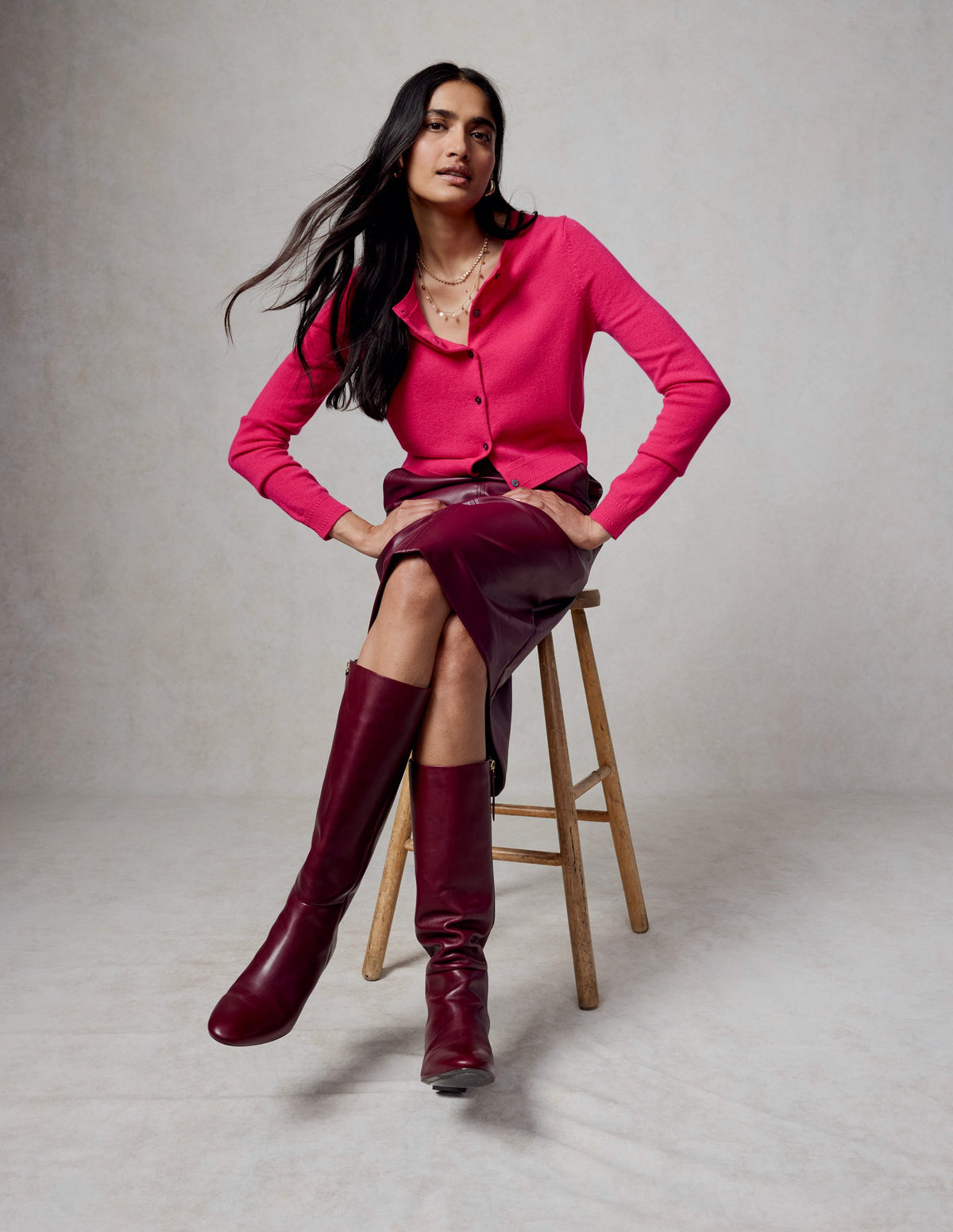 Eva Cashmere Cropped Cardigan-Bright Pink - Image 5