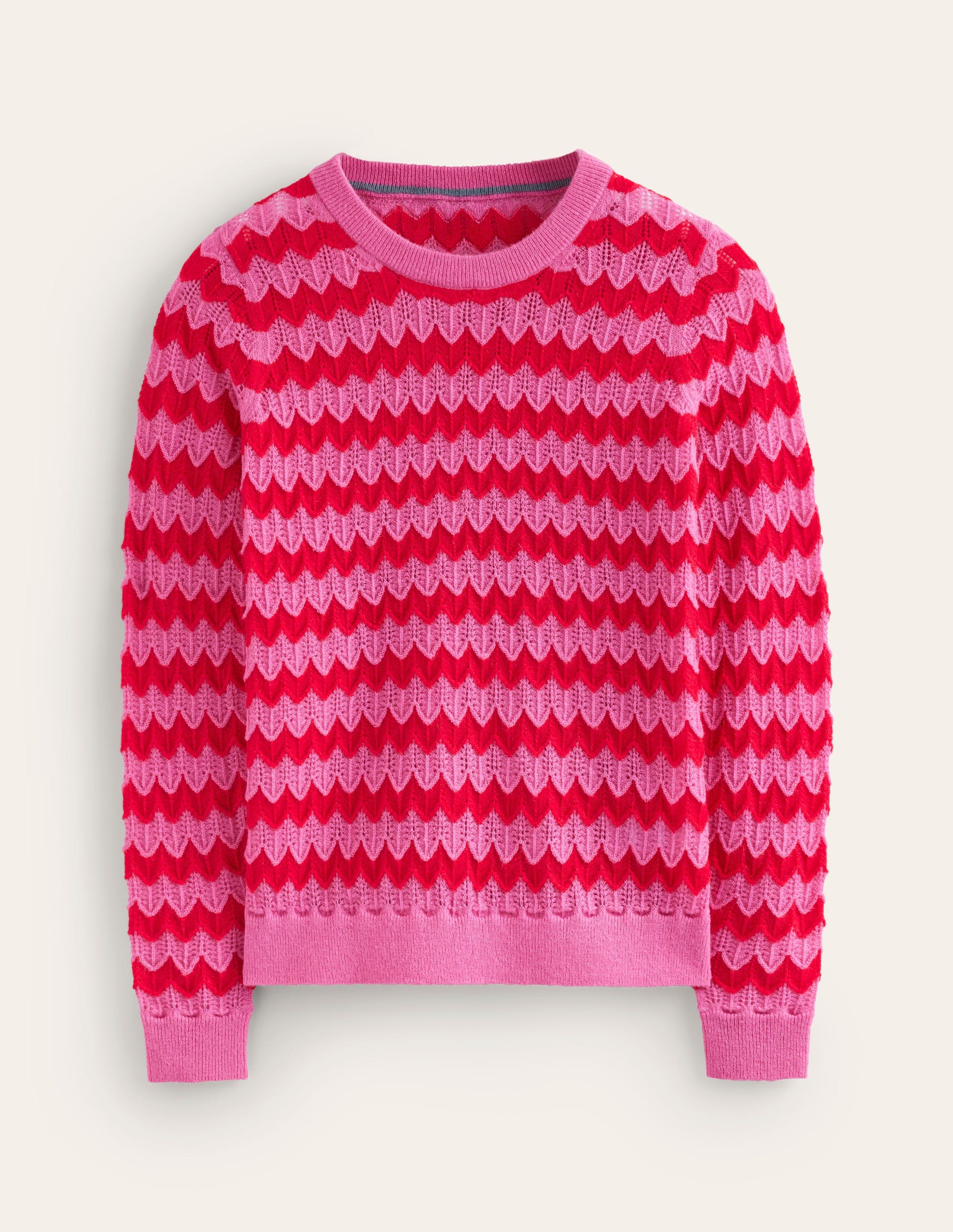Fluffy Textured Stitch Jumper-Pink/ Red-5