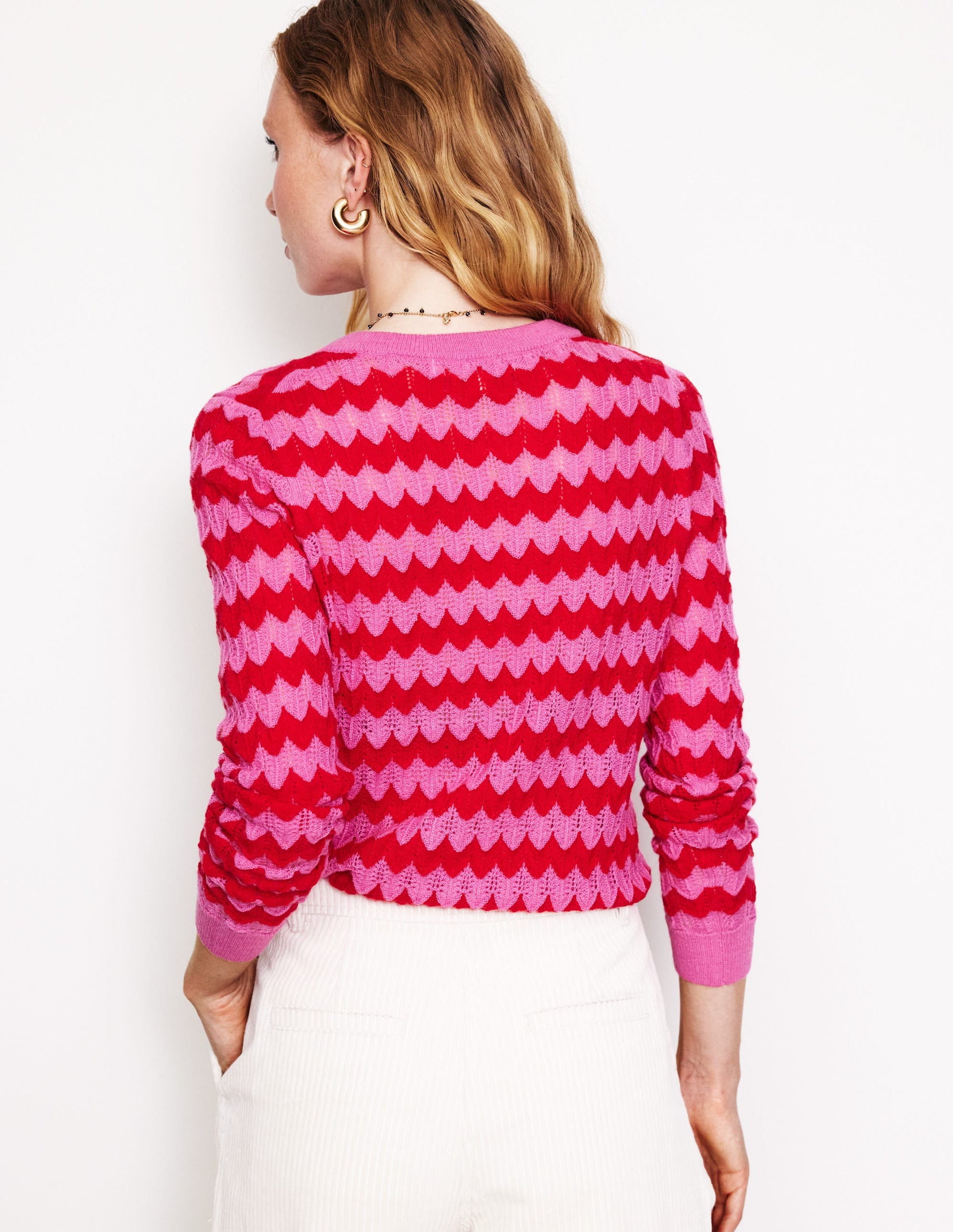 Fluffy Textured Stitch Jumper-Pink/ Red-3
