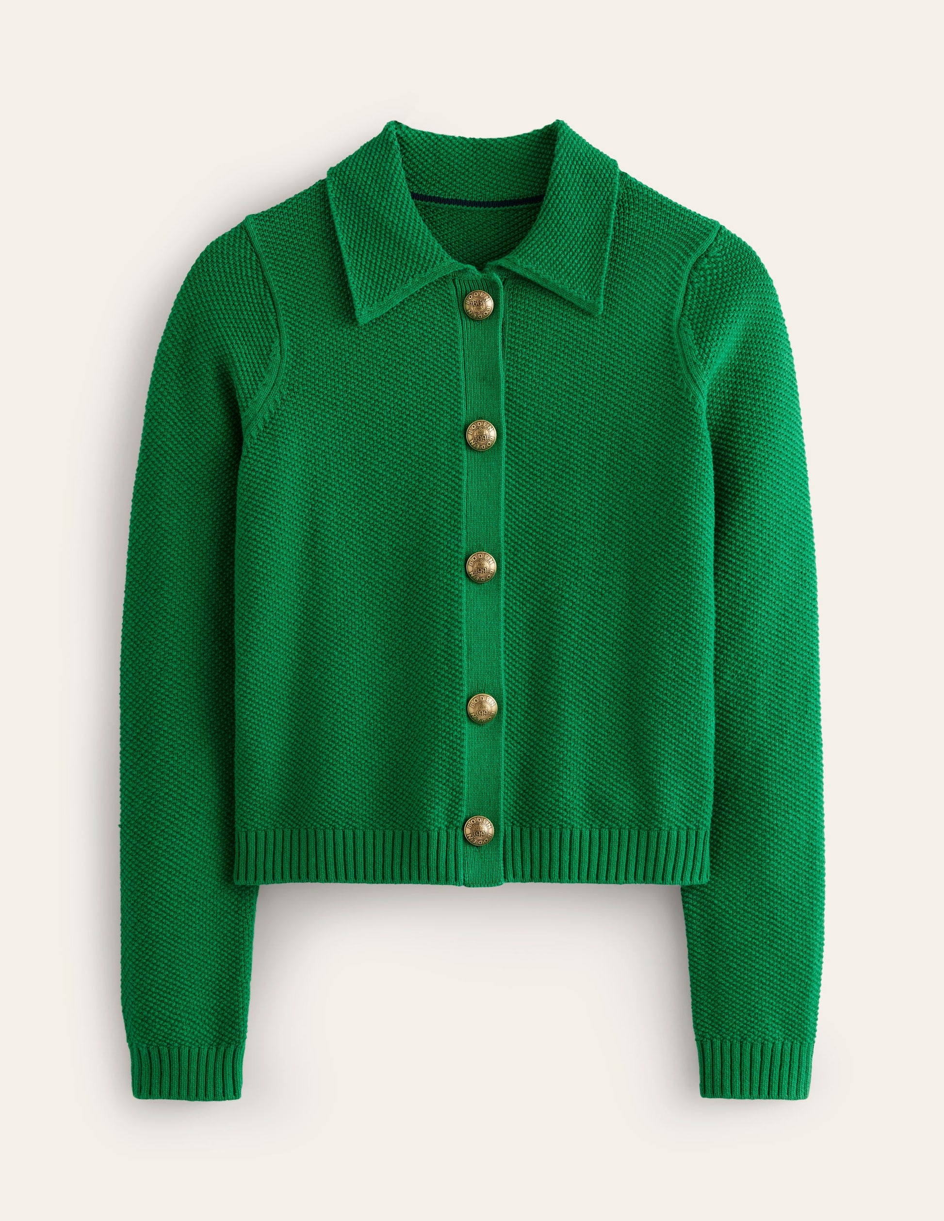 Collared Knitted Cardigan-Rich Emerald Green-5