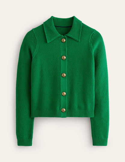 Collared Knitted Cardigan-Rich Emerald Green-5