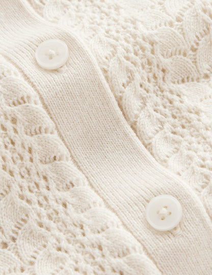 Tia Pointelle Frilled Cardigan-Warm Ivory