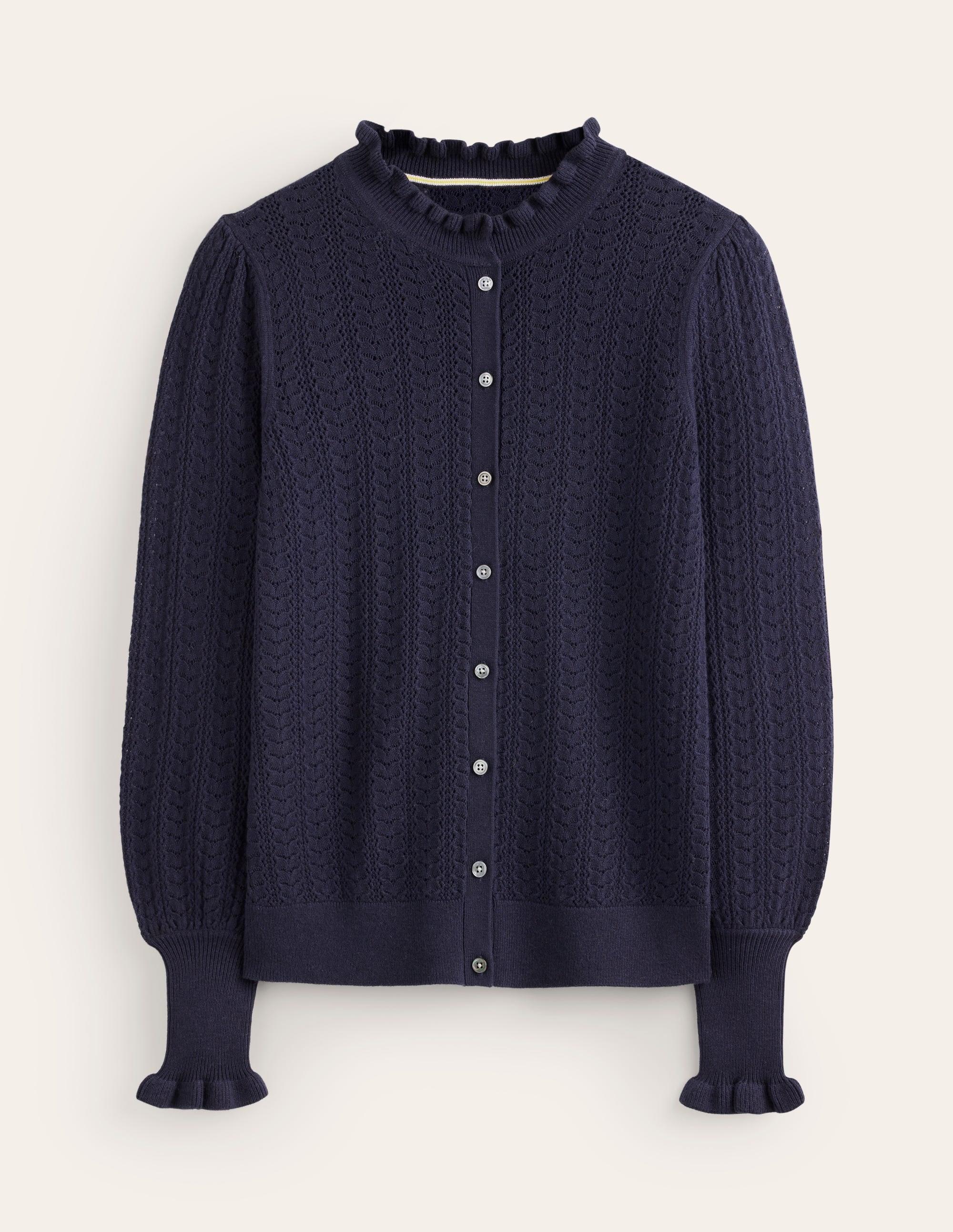 Tia Pointelle Frilled Cardigan-Navy - Image 5