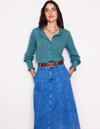 Tia Pointelle Frilled Cardigan-Blue Grass-1