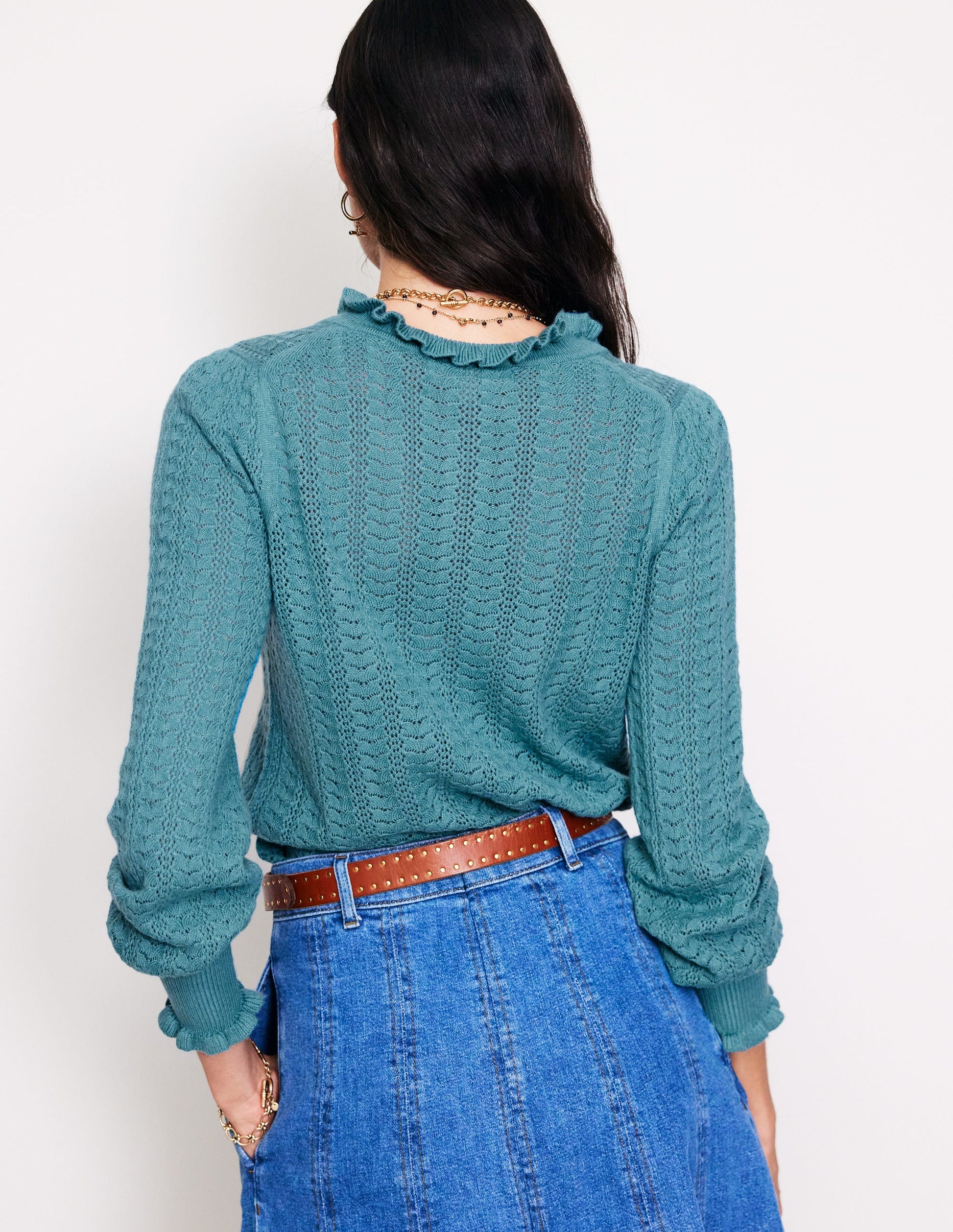 Tia Pointelle Frilled Cardigan-Blue Grass-3