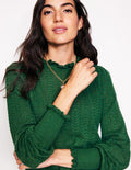 Tia Pointelle Frilled Jumper-Pine Green