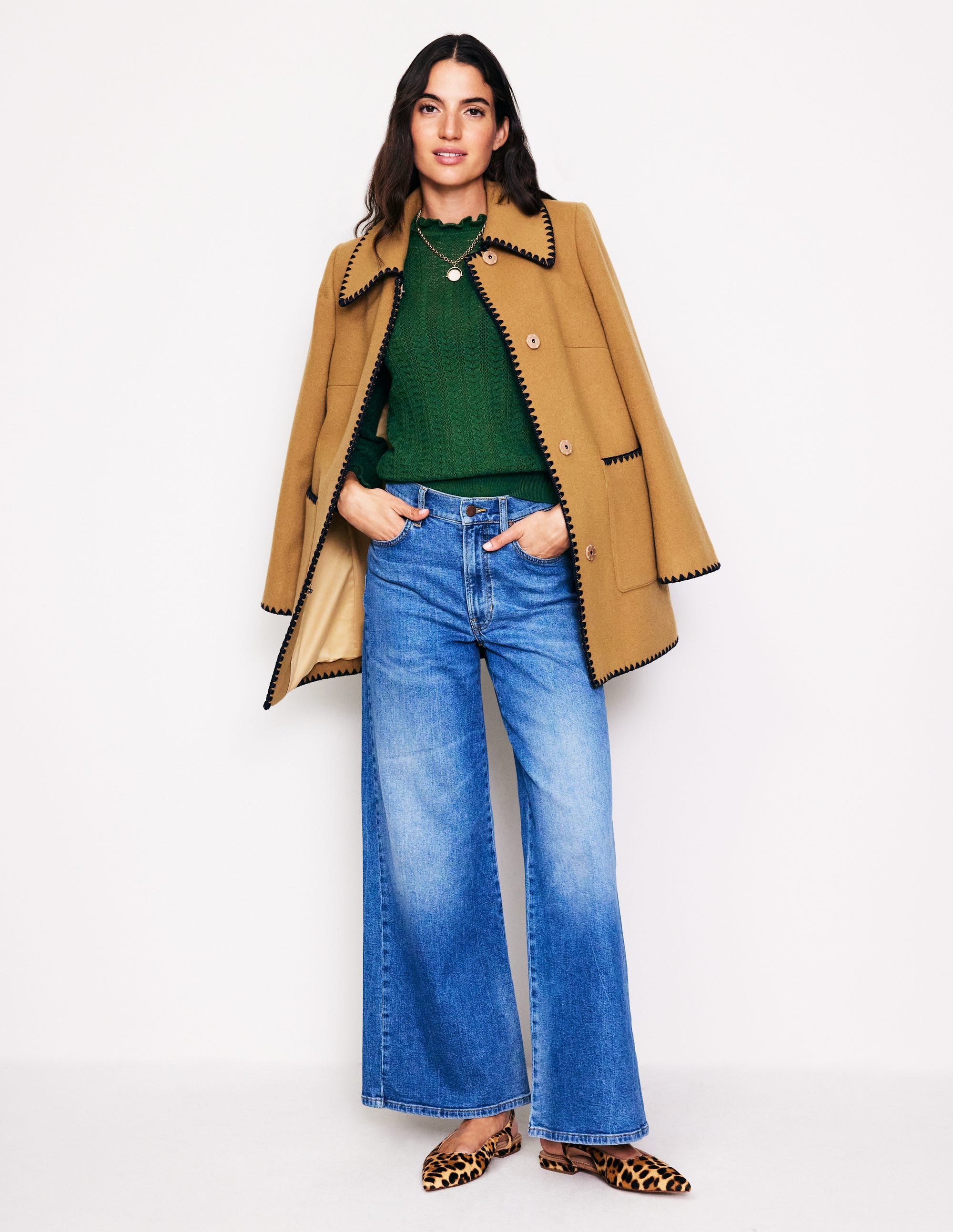 Tia Pointelle Frilled Jumper-Pine Green - Image 4