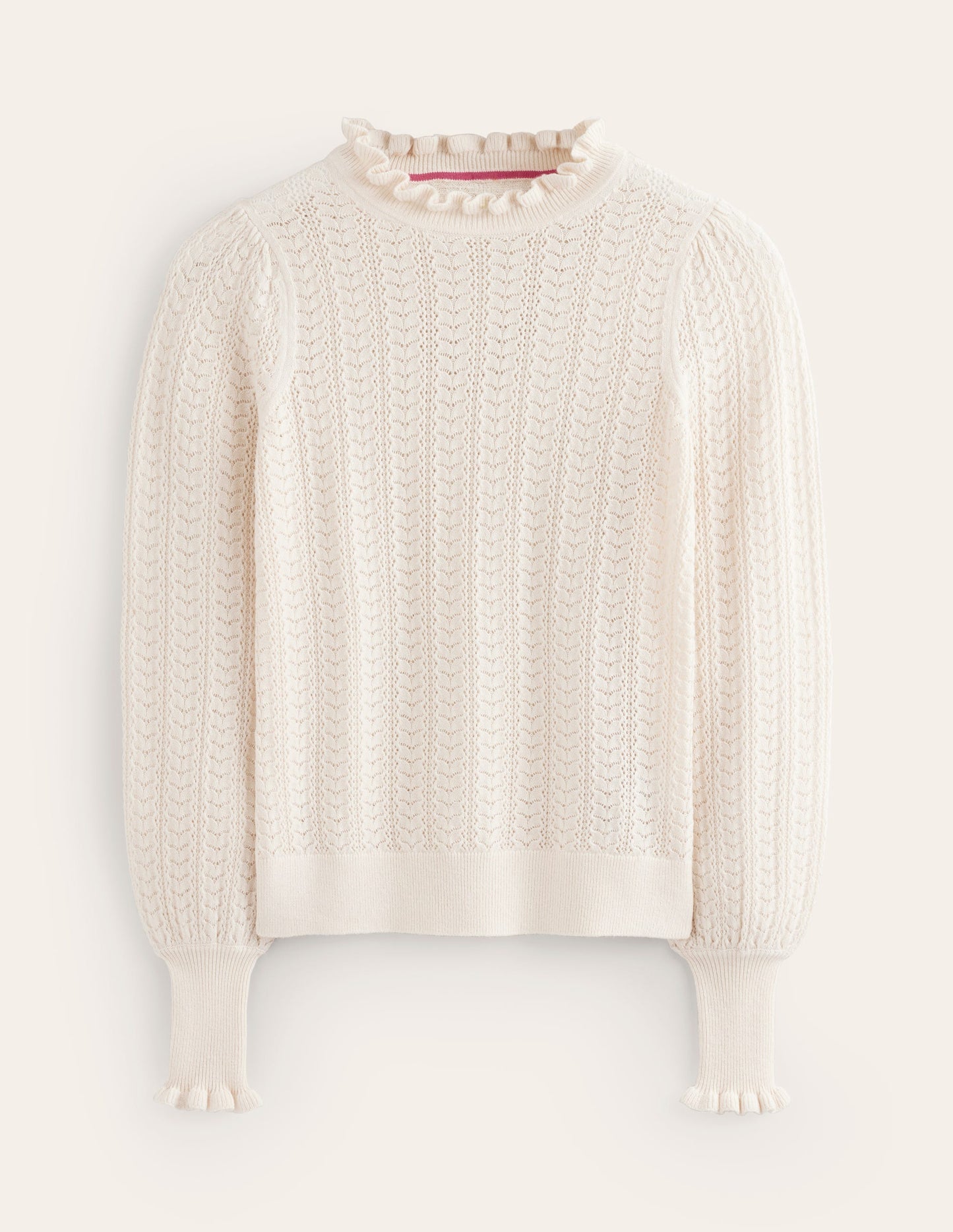 Tia Pointelle Frilled Jumper-Warm Ivory