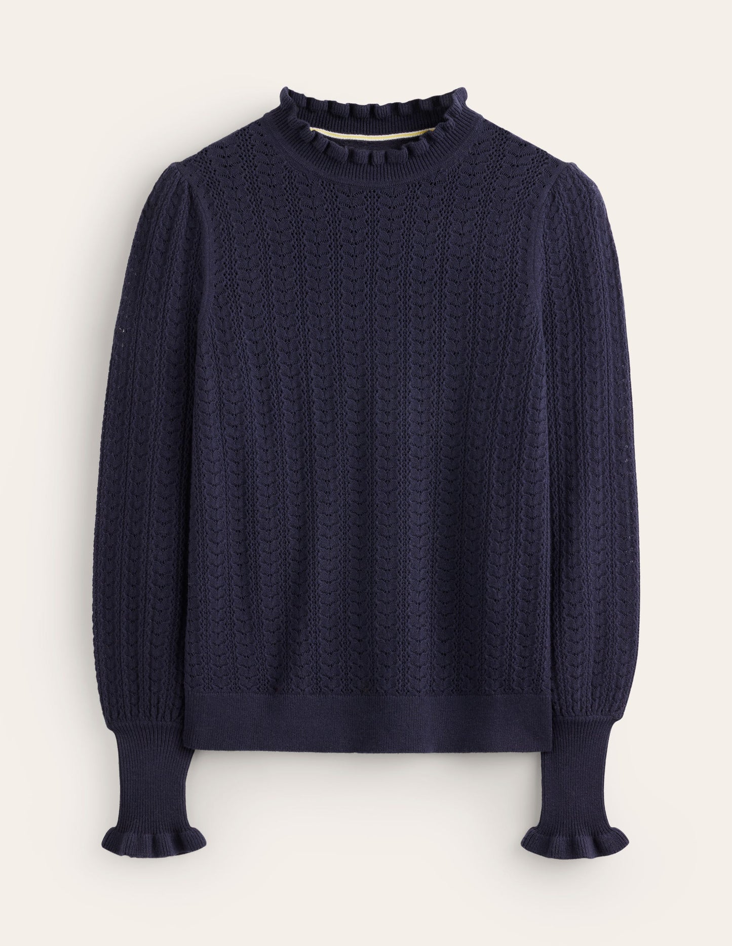 Tia Pointelle Frilled Jumper-Navy