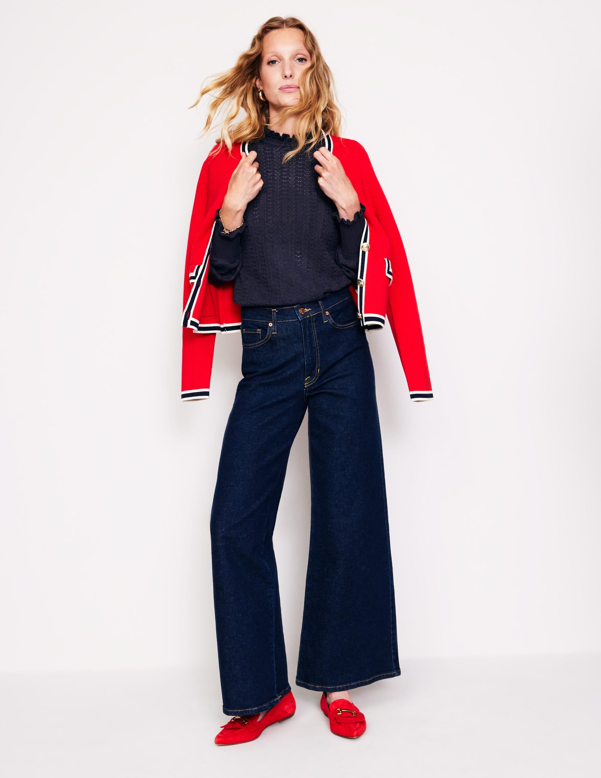 Tia Pointelle Frilled Jumper-Navy - Image 4