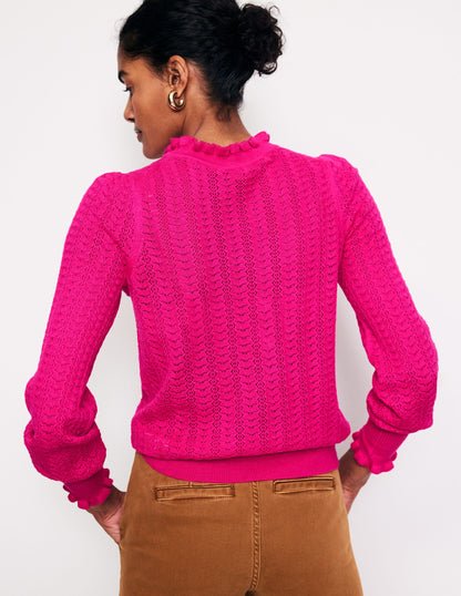 Tia Pointelle Frilled Jumper-Pink Peacock