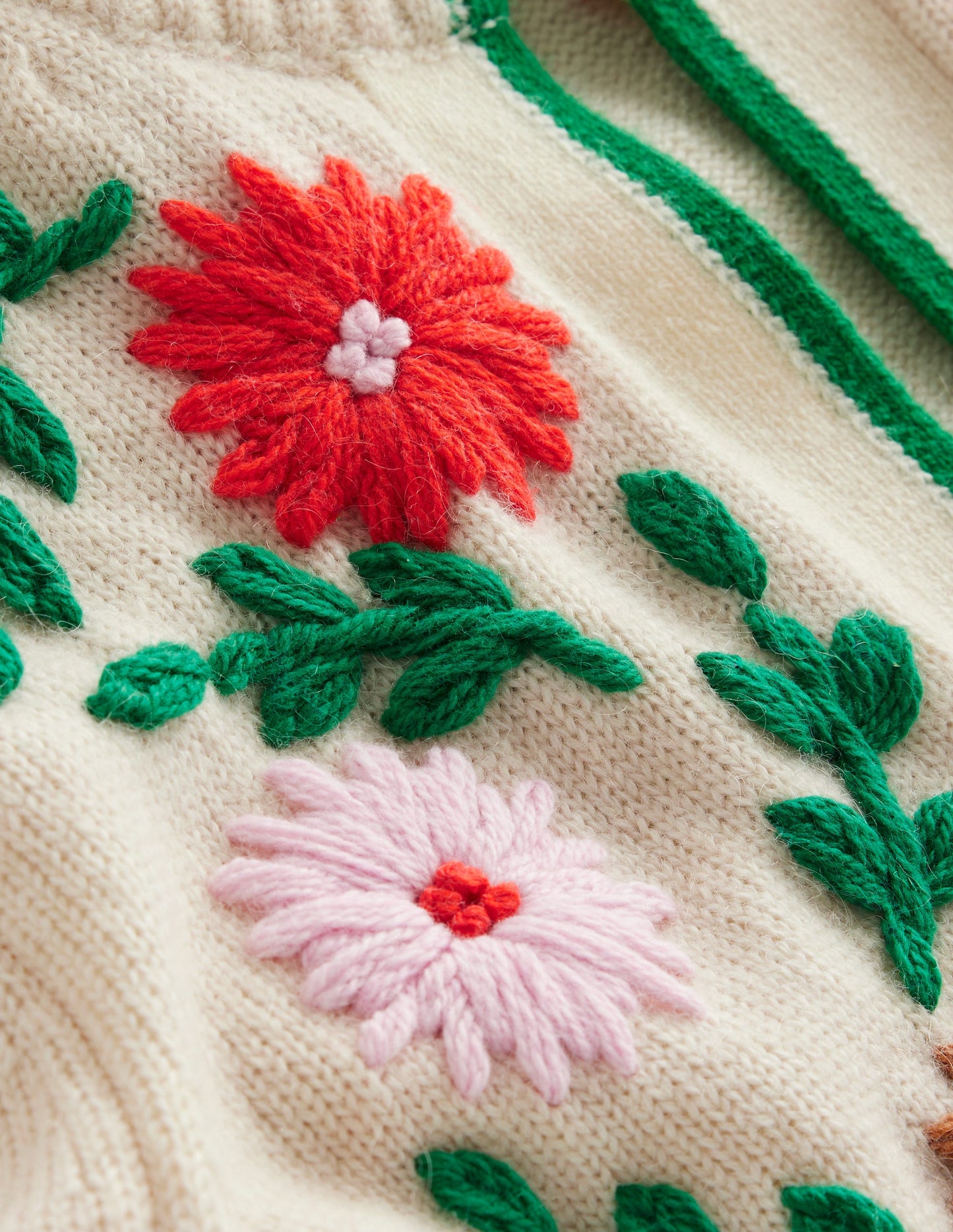 Flower Embroidered Cardigan-Warm Ivory