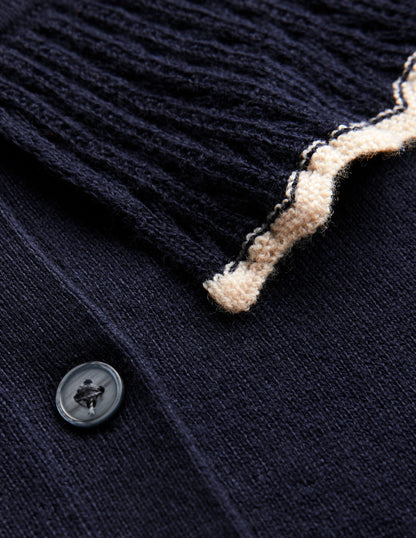 Frill Collared Cardigan-Navy