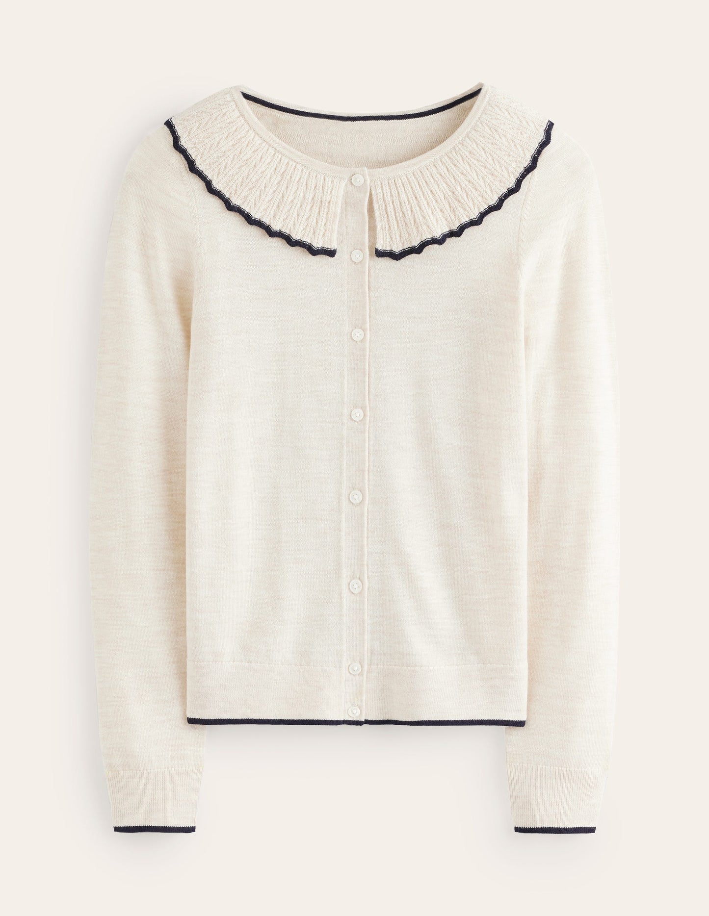 Frill Collared Cardigan-Oatmeal Melange