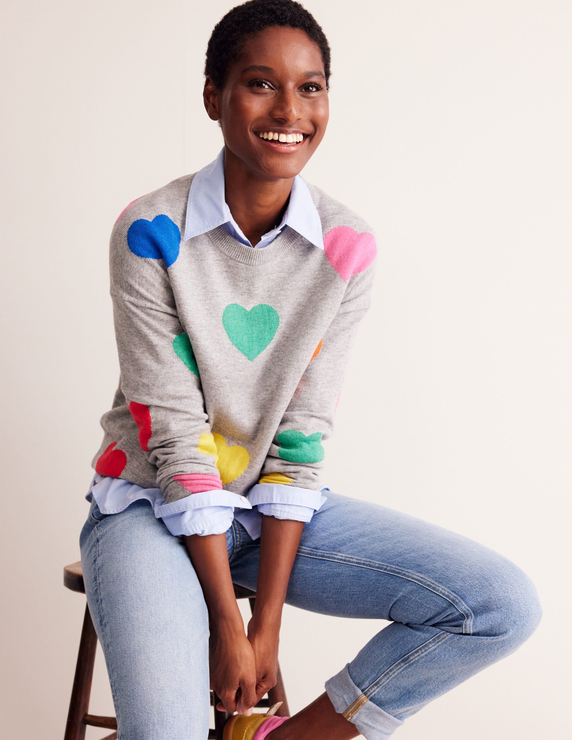 Natasha Novelty Jumper-Grey, Hearts - Image 1
