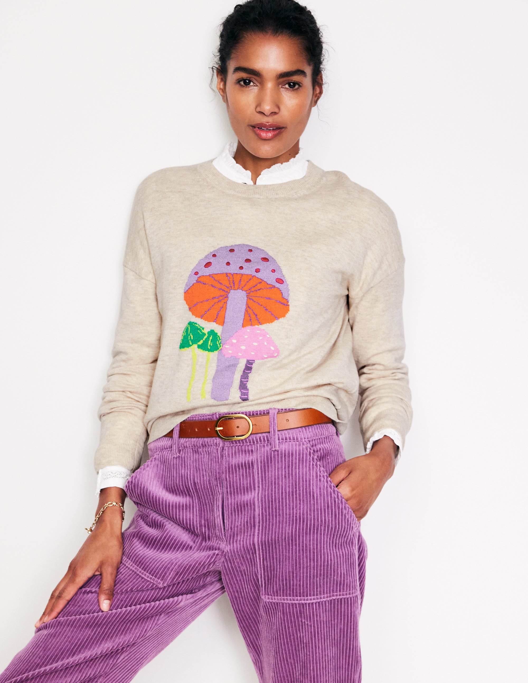 Natasha Novelty Jumper-Oatmeal, Mushrooms - Image 1