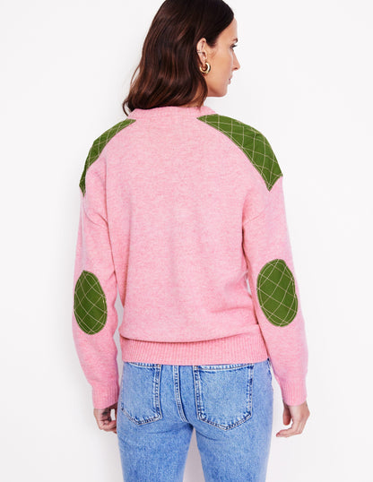 Quilted Patch Jumper-Old Rose Pink