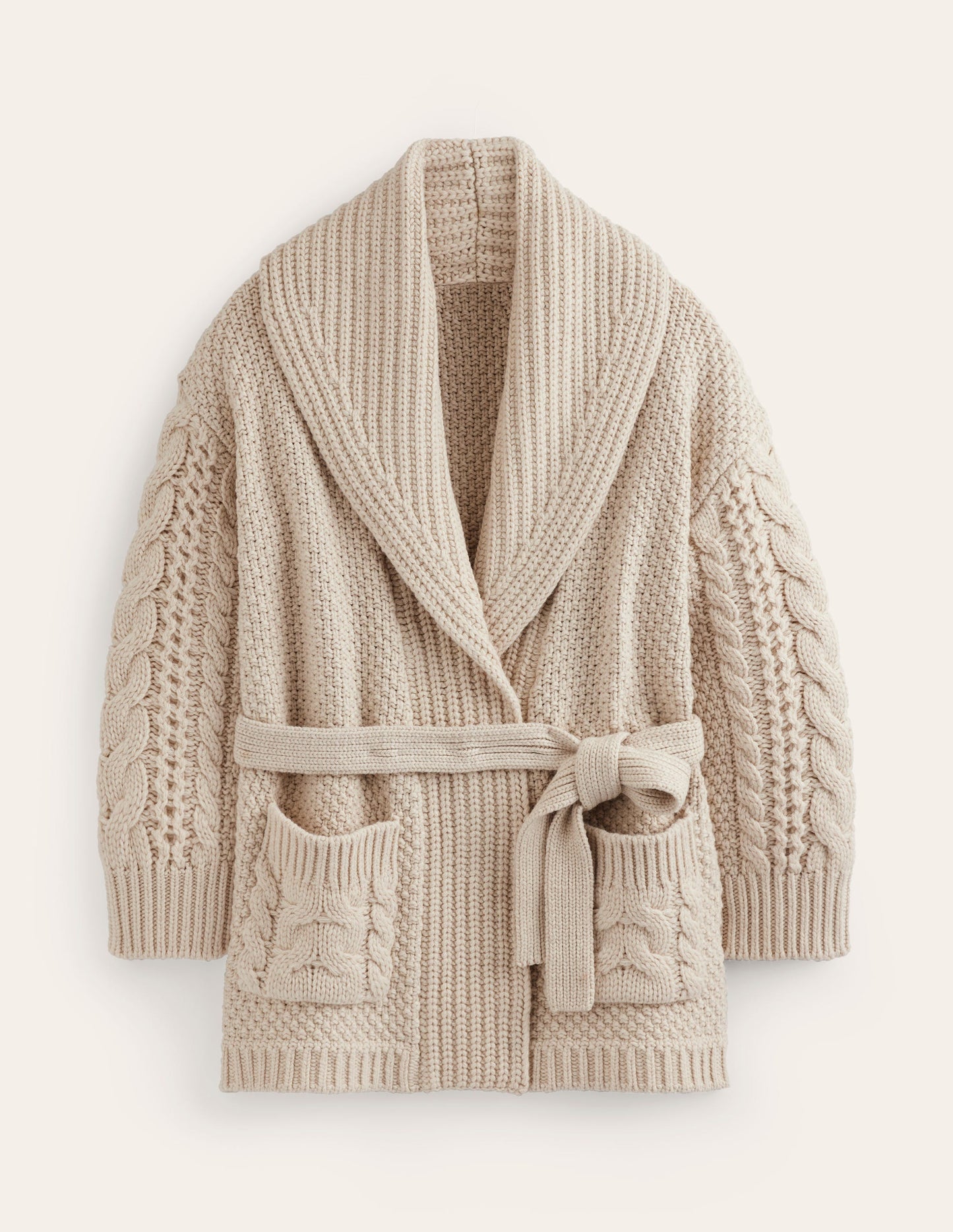 Cable Belted Cardigan-Shearling