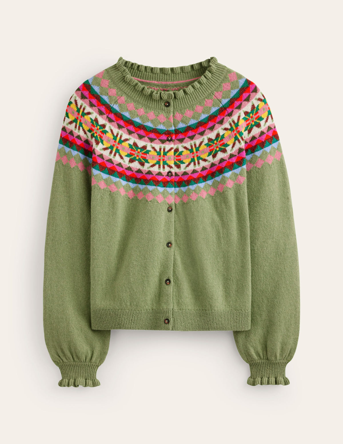 Fae Fair Isle Frilled Cardigan-Green-6