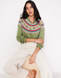 Fae Fair Isle Frilled Cardigan-Green
