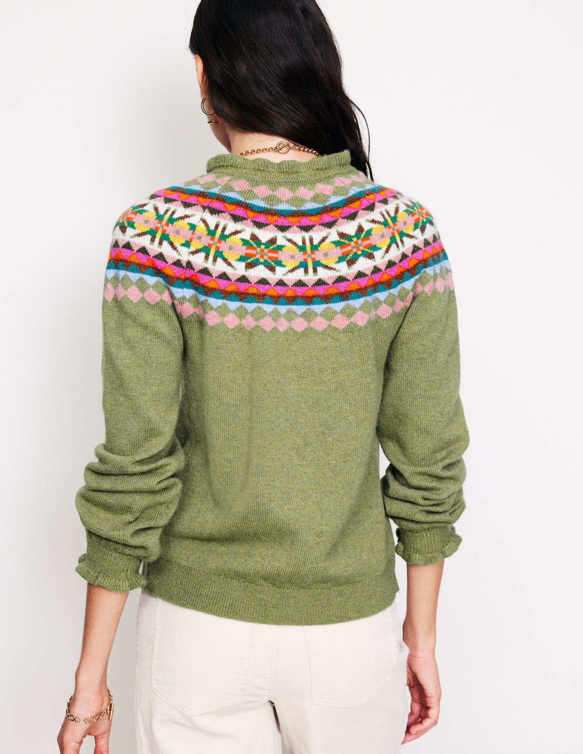 Fae Fair Isle Frilled Cardigan-Green-3