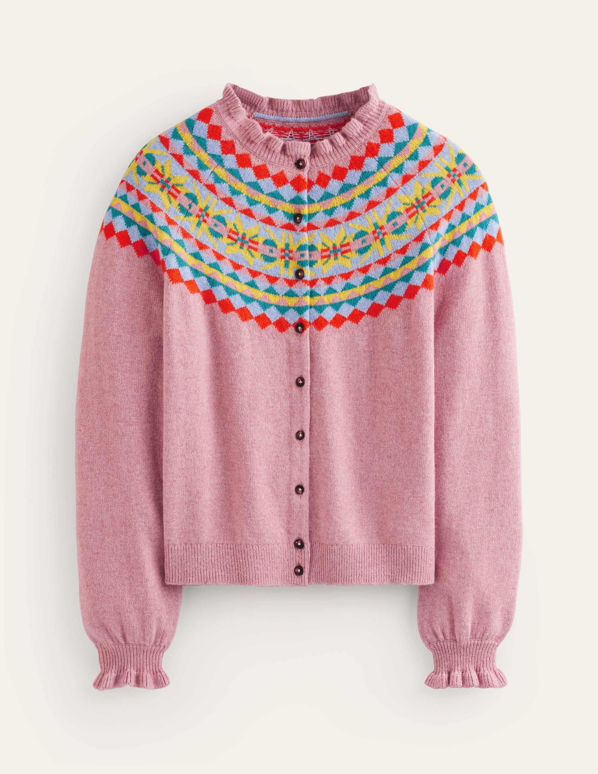Fae Fair Isle Frilled Cardigan-Old Rose Pink - Image 5