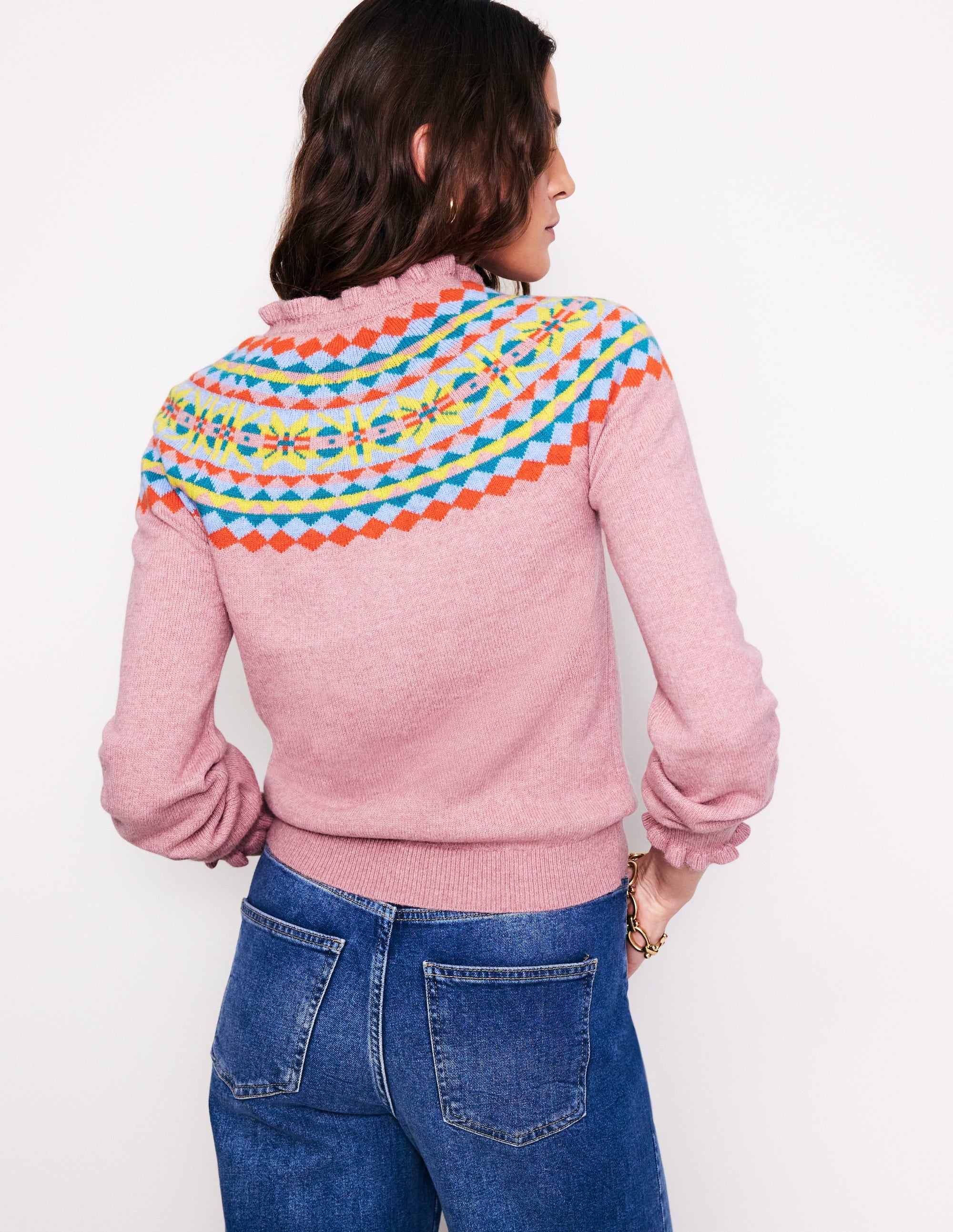 Fae Fair Isle Frilled Cardigan-Old Rose Pink - Image 3