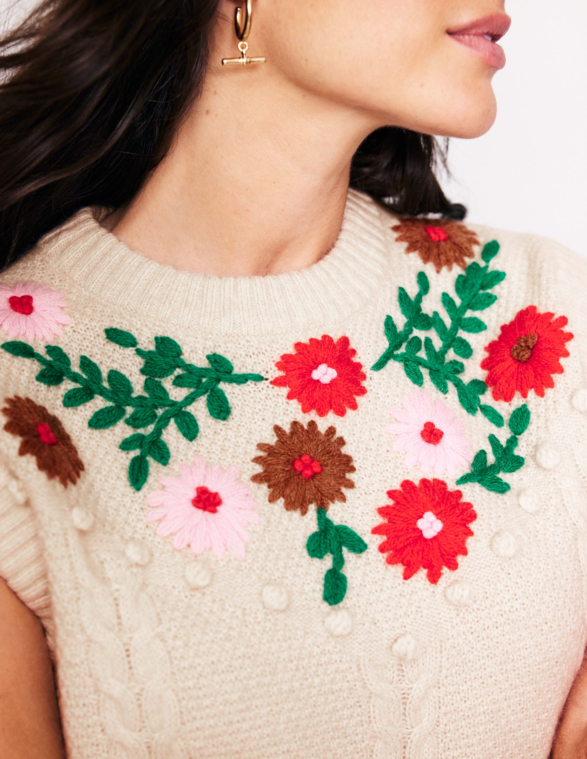 Embroidered Cable Tank-Warm Ivory - Image 2