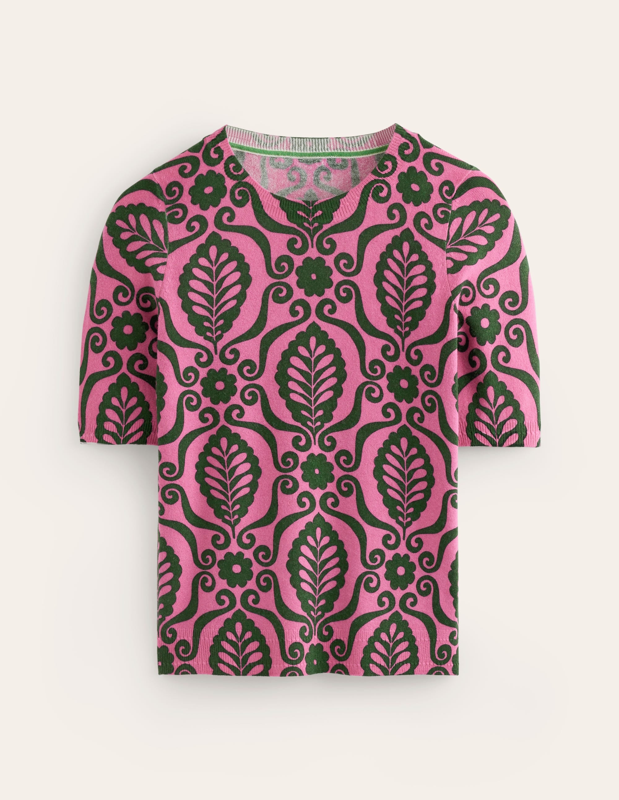 Eva Cashmere T-Shirt-Party Pink, Foliage Stamp - Image 5