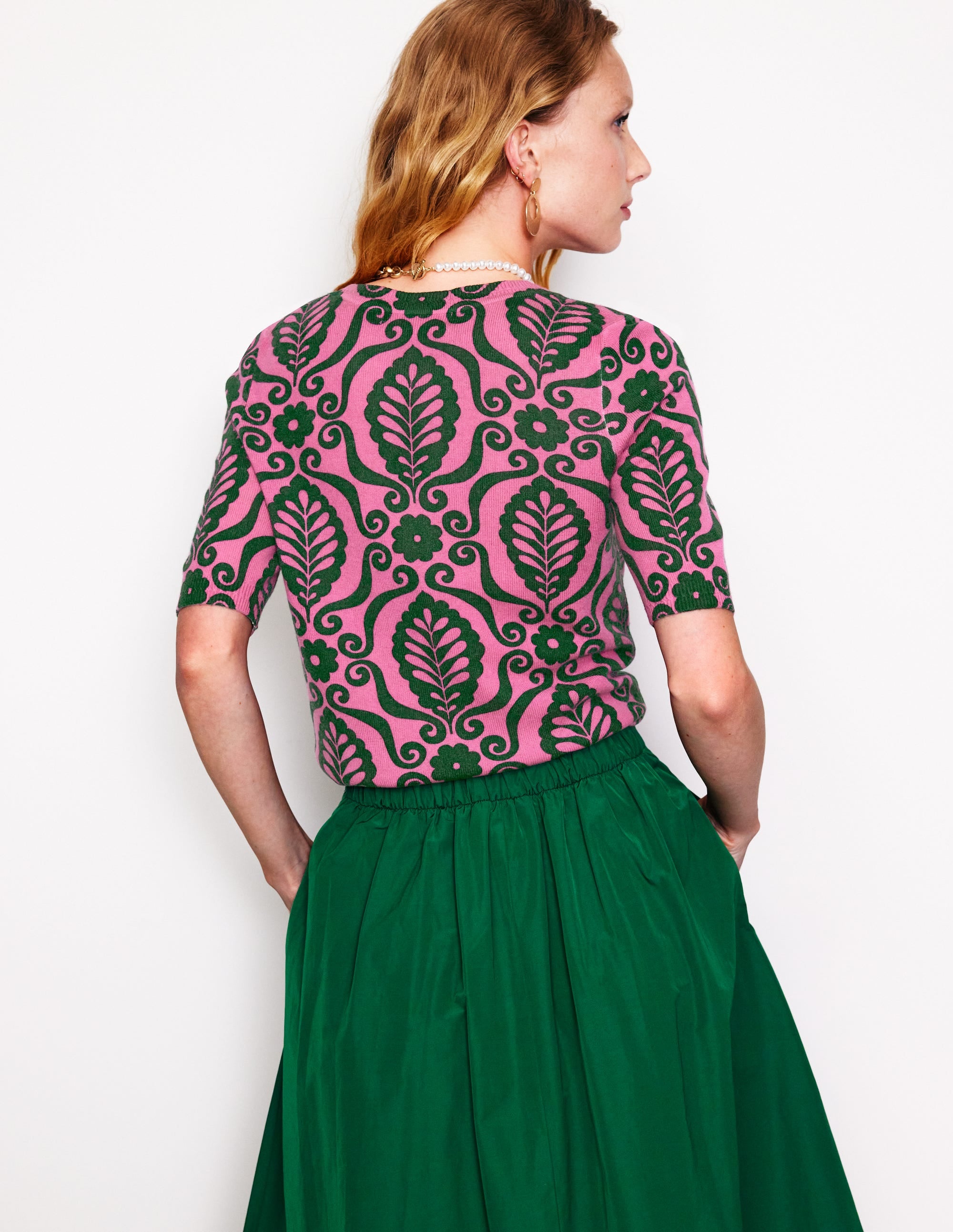 Eva Cashmere T-Shirt-Party Pink, Foliage Stamp - Image 3