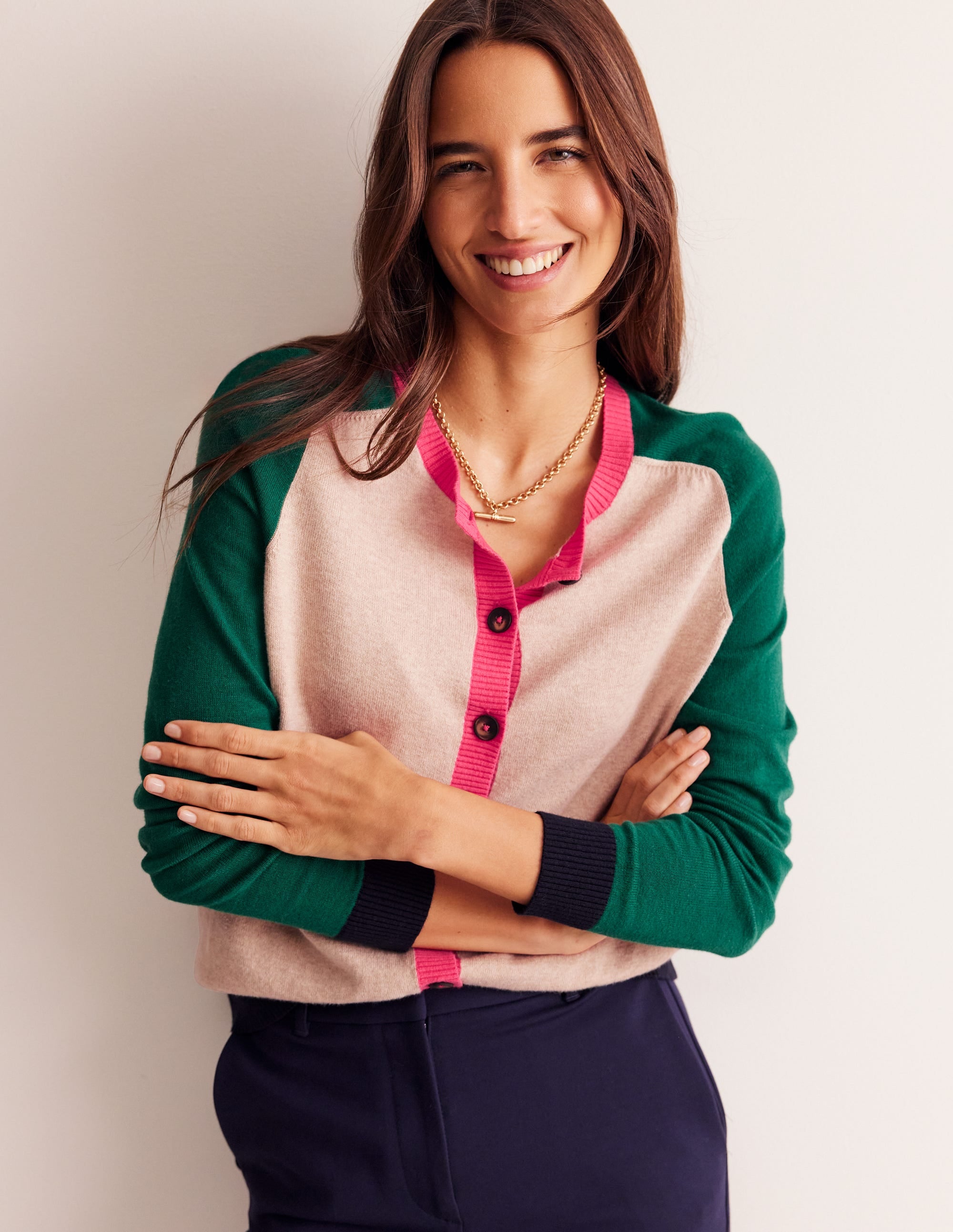 Meg Raglan Sleeve Cardigan-Chinchilla, Colourblock - Image 1